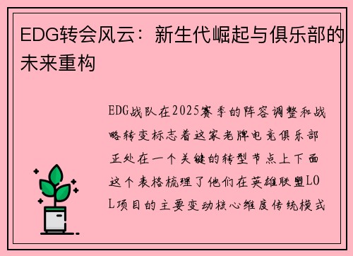 EDG转会风云：新生代崛起与俱乐部的未来重构